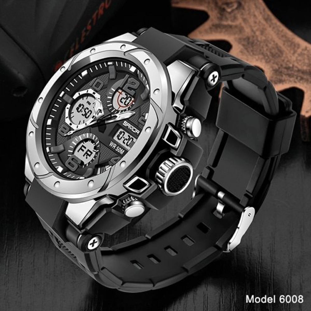 BLACK SILVER STAINLESS STEEL MILITARY SPORT WATERPROOF QUARTZ WRISTWATCH